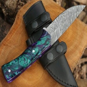 Small Fixed Blade / Neck Knife (Green and Purple Swirl Resin)