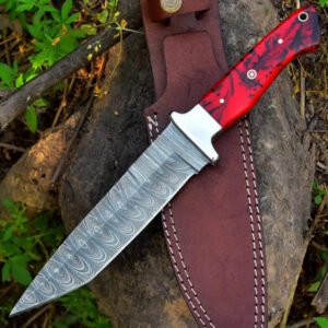 Large Fixed Blade / Bowie Knife (Red and Black Swirl Resin)