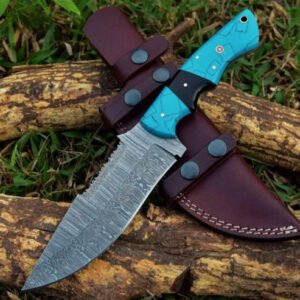 Fixed Blade / Hunter Knife (Turquoise / Teal Cracked / Stabilized Resin)