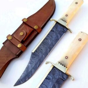 Damascus Steel Bowie Knife with Camel Bone Handle