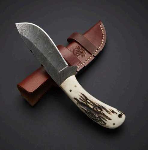 Staghorn Medium to Large Fixed-Blade Knife – Damascus Steel
