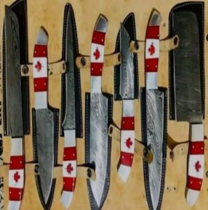 Damascus Steel 7-Piece Chef Set (Canadian Flag Handle)