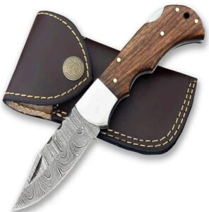 Damascus Folding Knife (Rose Wood Handle)