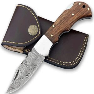 Damascus Folding Knife (Rose Wood Handle)