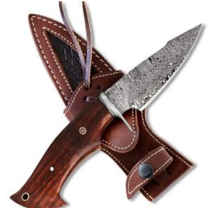 Damascus Steel Bowie Knife with Rosewood Handle