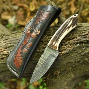 Staghorn Fixed-Blade Knife - Damascus Steel