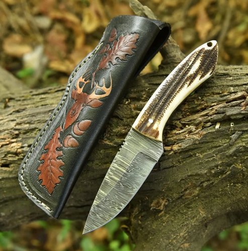 Staghorn Fixed-Blade Knife - Damascus Steel