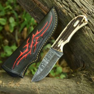 Staghorn Fixed-Blade Knife – Damascus Steel