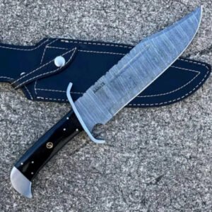 Damascus Steel Bowie Knife with Black Wood Handle