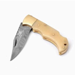 Damascus Folding Knife (Camel Bone Handle)