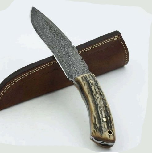 Staghorn Medium to Large Fixed-Blade Knife – Damascus Steel