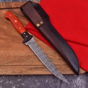 Damascus Steel Fillet Knife with Camel Bone and Wood Handle