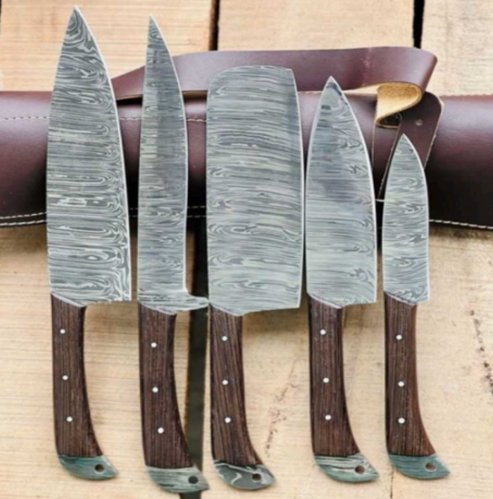 Damascus Steel 5-Piece Chef Set (Rose Wood Handle)