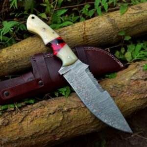 Damascus Steel Hunting Knife with Resin Inlay