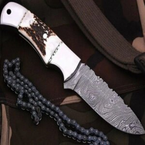 Staghorn Small Fixed-Blade Knife – Damascus Steel