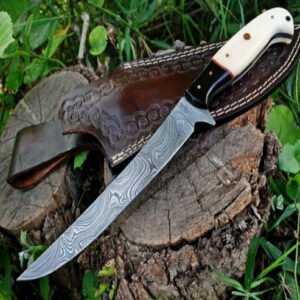 Damascus Steel Fillet Knife with Camel Bone and Buffalo Horn Handle