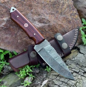 Compact Damascus Steel Drop-Point Knife