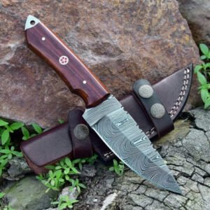 Compact Damascus Steel Drop-Point Knife