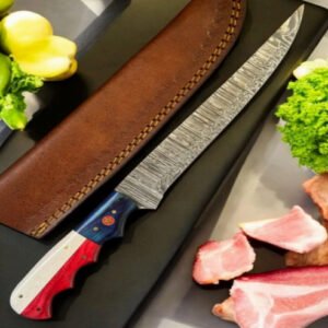 Damascus Steel Fillet Knife with American Flag Handle