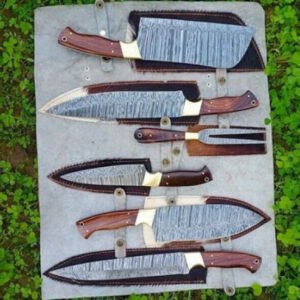 Damascus Steel 5-Piece Chef Set (Rose Wood Handle)